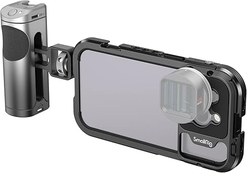 SMALLRIG Kit Video Rig per Smartphone per iPhone 14 Pro con Impugnatura Laterale di Controllo Wireless, Kit Gabbia Video in Alluminio per Filmmaking/Videografia/Live Streaming/Vlog - 4100 - Fashionser