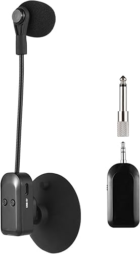 Qukaim Ricevitore microfono per strumenti a filo 2,4 G, ventosa staccabile per chitarra, violino, violoncello, fisarmonica, portata di 39,9 m, riduzione del rumore, amplificatore vocale, prestazioni - Fashionser