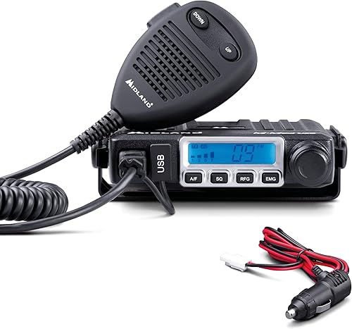 Midland - Radio CB M-MINI USB Senza Licenza, Multi Banda EU, 40 Canali AM/FM, Ricetrasmittenti Professionali Display LCD con S-Meter, 2 Modalità Squelch, Ricarica Rapida Presa USB Altoparlante Esterno - Fashionser