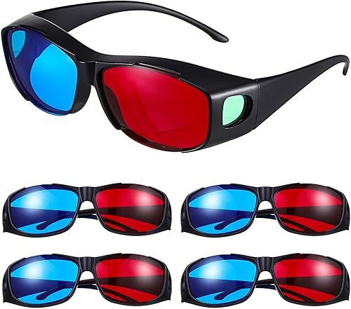 Hemobllo Occhiali 3D per anaglifi, universali, per visione 3D, cinema, cinema, TV, giochi, cinema, cinema, cinema, TV, 5 pezzi, colore rosso e blu - Fashionser