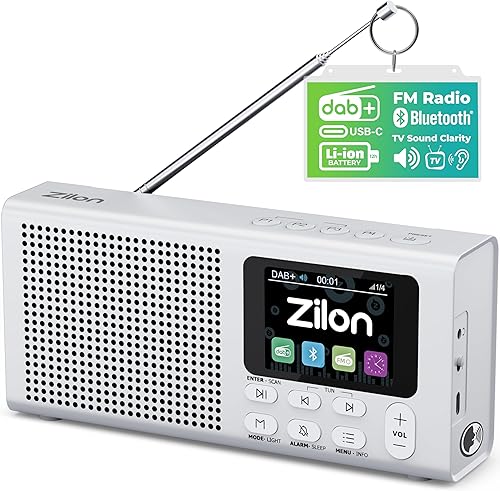 ZILON Radio Portatile DAB+ FM Digitale Piccola Bluetooth Ricaricabile con Batteria 2200 mAh Altoparlante Wireless Compatto per TV USB-C Schermo LCD a Colori Cucina Lavoro Campeggio Sveglia Orologio - Fashionser