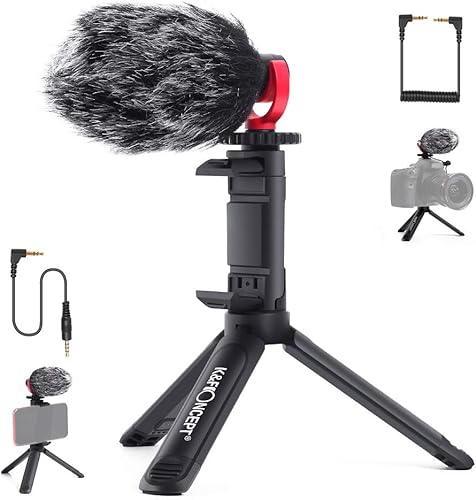 K&F Concept Microfono per Fotocamere CM600, VideoMicro Microfono Direzionale con Treppiede, Microfono Kit per Fotocamere, videocamere - Fashionser