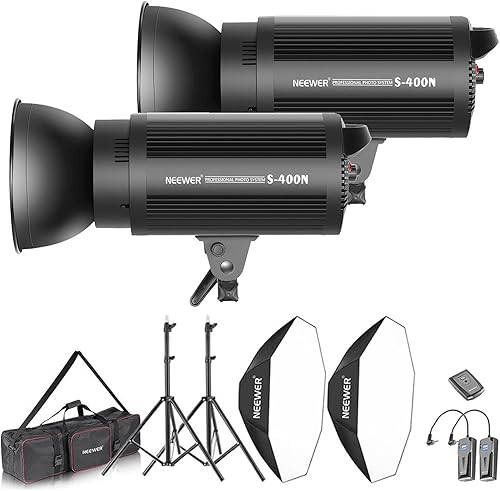 Neewer Set di illuminazione stroboscopica e softbox da 400 W, monolluce+montaggio Bowens, supporto luminoso+softbox+luce modello+scatto wireless RT-16 + borsa per il trasporto - Fashionser