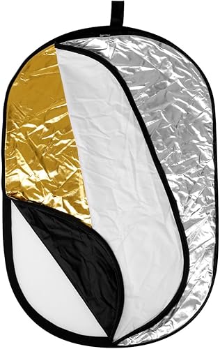 Neewer Riflettore di luce per fotografia 5 in 1 con kit di 6 morsetti per sfondo: portatile ovale 60 x 90 cm, riflettore pieghevole (argento traslucido, oro, bianco, nero) per studio fotografico - Fashionser