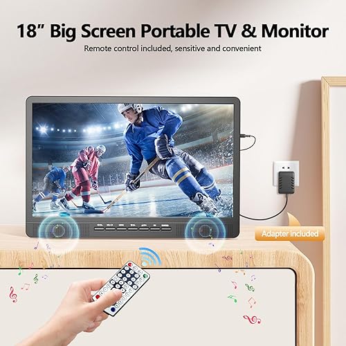Desobry TV portatile da 18 pollici con antenna, Mini TV con batteria ricaricabile da 6000 mAh, Mini TV da 12 V con sintonizzatore digitale DVB/T2, compatibile con ingresso USB/HDMI/AV - Fashionser