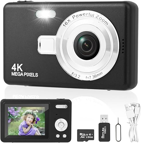 Macchina Fotografica Digitale con Scheda 64GB, 1080P 40MP Fotocamera Digitale Compatta con Zoom Digitale 8X Flash, Fotocamere Digitali Per Bambini Adolescenti Adulto Principianti (Grigio scuro) - Fashionser