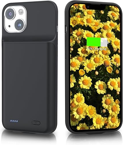 Cover Batteria per iPhone 14, [6000mAh] Custodia di ricarica per iPhone, custodia protettiva portatile, batteria estesa intelligente ricaricabile per iPhone 14 (6.1') (nero) - Fashionser