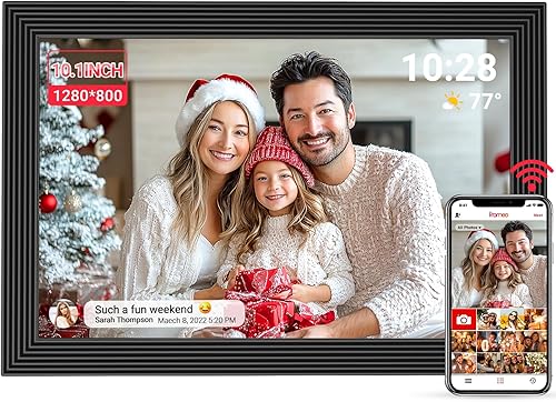 OBVHNUA Cornice Digitale WiFi, 10.1 Pollici IPS Touch Screen Cornice Fotografica Elettronica Auto-rotazione 32GB Memoria Condividere Foto Video Istantaneamente Tramite App Frameo da Qualsiasi Luogo - Fashionser