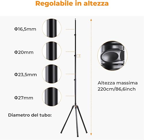 K&F Concept Stativo Fotografico 57cm-230cm,Treppiede in Alluminio Caricato a Molla Pieghevole a 180 Gradi Luce Treppiede Carico 4kg per Luce LED/Flash Stroboscopicoi/Softbox/Riflettori e Parasole - Fashionser