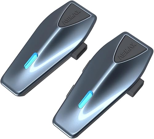ASMAX S1 Interfono Moto, Comunicazione Bluetooth con Controllo Vocale, Interfono Mesh per 8 Piloti con radio FM (Grigio 2 Pack) - Fashionser