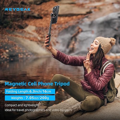 REYGEAK Treppiede Magnetico Compatibile Con MagSafe, Mini Selfie Stick Estensibile a 360° Testa a Sfera per iPhone 15/14/13/12 Pro Mini/Plus/Max - Fashionser