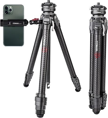 COMAN Zero F38 Carbon Fibre Camera Tripod with 360° Panoramic Ball Head and F38 Video Tripod for All DSRL Cameras, Tripod Lightweight with 15.3-156.7cm Height, Centre Column, carico massimo 18kg - Fashionser