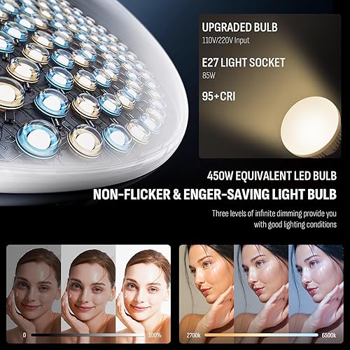 Softbox, Niceveedi - Kit di luci fotografiche da 50 x 70 cm, con treppiede da 203 cm e braccio da 150 cm, luce video da 85 W con lampadina 2700 K-6500 K e telecomando, per registrazione video - Fashionser