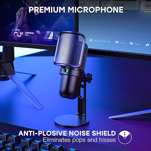 Hbaid Microfono per PC, ArctisX USB microfono a condensatore per computer, laptop e Mac, silenziamento tattile, microfono di registrazione per podcast di gioco in streaming (Nero Pro) - Fashionser