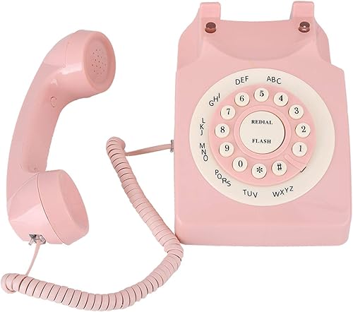 Telefono di casa retrò, telefono cablato anni '80, stile telefono europeo rosa, qualità del suono ad alta definizione, con grandi pulsanti chiari, telefono rotante, per l'ufficio a casa - Fashionser
