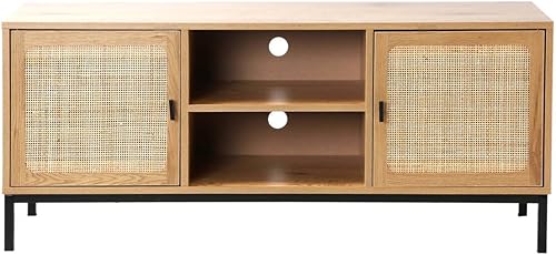 Meuble TV 2 Portes avec Cannage Rotin et 2 Niches - L120cm - Fashionser