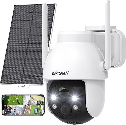 ieGeek 2K Telecamera Wi-Fi Esterno Senza Fili a Batteria, 360° PTZ Videocamera Sorveglianza con Pannello Solare, Rilevazione di Movimento PIR con Allarme, Visione Notturna a Colori, 2 Vie Audio, IP65 - Fashionser