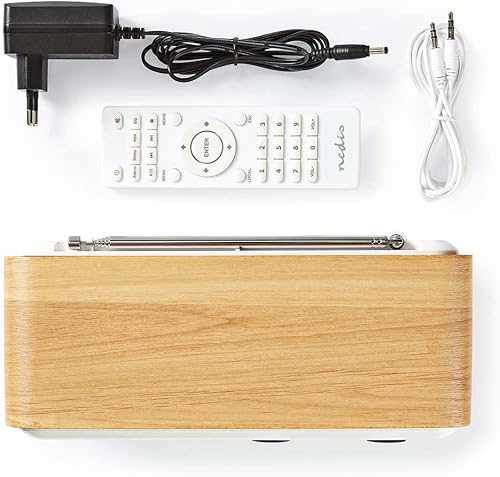 Nedis Radio Internet | Design da tavolo | Bluetooth® / Wi-FI | Dab+ / FM/Internet | 2,4' | Schermo a colori | 7 W | Telecomandato | App controllata | Sveglia | Bianco/Legno - Fashionser