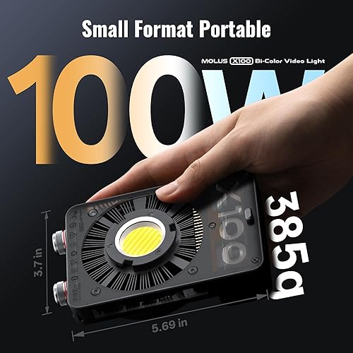 Luce video bicolore ZHIYUN MOLUS X100 da 100 W [Ufficiale], luce video portatile COB v2 aggiornata con 17317 Lux/2700~6500K/CRI≥95/TLCI≥97/Controllo APP - Fashionser
