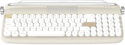 Yuattory B309 - Tastiera senza fili retrò Bluetooth per laptop, tablet, telefoni, modelli di ricarica, tastiera portatile, doppia modalità, beige - Fashionser