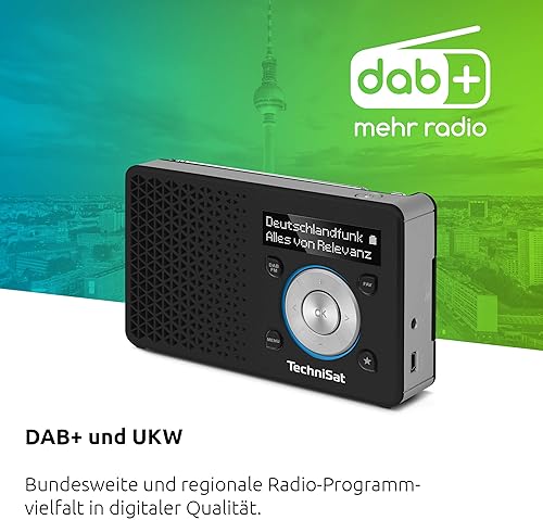 TechniSat DIGITRADIO 1 - Radio DAB+ portatile con batteria ricaricabile (DAB, VHF, Altoparlante, Ingresso per cuffie, Memoria preferiti, Display OLED, Compatta, 1 Watt RMS), Nero/Argento - Fashionser