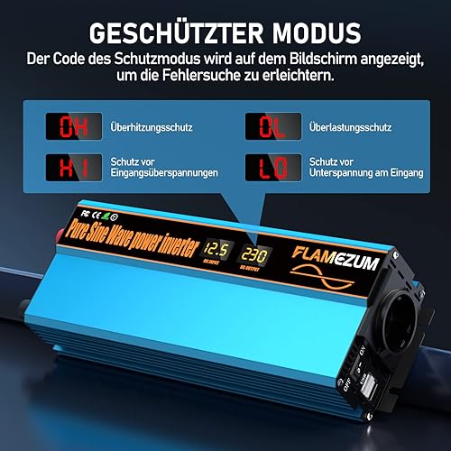 Convertitore di tensione 1000w 12v a 230v Inverter onda sinusoidale pura con 1 presa UE e 2 caricabatterie da auto USB Inverter solare di potenza Convertitore DC AC Convertitore di corrente - Fashionser