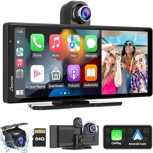 2025 CARPURIDE W903 Console Multimediale Portatile Carplay e Android Auto Smart con Videocamera Anteriore e di Backup da 4K, Registrazione in Loop, Audio Bluetooth, Mirror Link, GPS, Siri - Fashionser