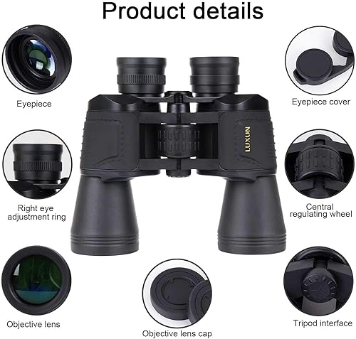 LUXUN Binocolo 10x50 per adulti, binocolo compatto HD con visione notturna a bassa luminosità, potente binocolo impermeabile per caccia, bird watching e concerti - Fashionser