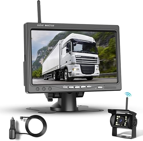 Podofo Kit telecamera posteriore senza fili HD 1080P, Monitor LCD da 7 pollici con telecamera di backup per rimorchio RV Camper Camion Auto Bus, linea guida, IP68, visione notturna, BSD, 12V-36V - Fashionser