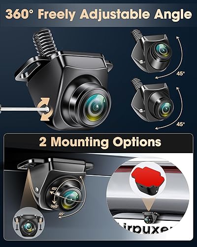 AHD 1080P Retrocamera Auto, Telecamera Auto Retromarcia 360° Rotante Alloggiamento in Metallo Telecamera Posteriore Auto Universale 170° Grandangolo Visione Notturna 12V-24V Per Camper SUV Pickup - Fashionser