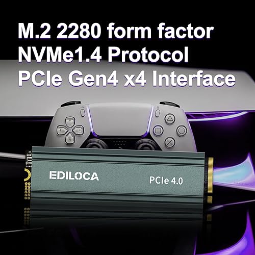 Ediloca EN855 SSD da gioco interno con dissipatore di calore 4 TB PCIe Gen4, NVMe M.2 2280, fino a 7400 MB/s, unità a stato solido, configurazione cache DRAM, compatibile con PS5 e PC - Fashionser