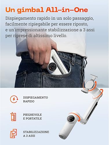 Insta360 Flow Creator Kit- Stabilizzatore per smartphone con IA, con tracciamento automatico, stabilizzazione a 3 assi, selfie stick incorporato, portatile, leggero e pieghevole, Grigio Pietra - Fashionser