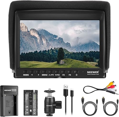 NEEWER Aggiornato F100 Monitor da Campo 7 Pollici HD Video Assist Sottile IPS 1280x800 HDMI Input 1080p con Batteria 2600mAh & Caricatore USB per Reflex Digitali, Stabilizzatori, Video Rig - Fashionser