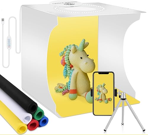 NETPER LIGHTING Photo Light-box Studio fotografico portatile Tenda luminosa Kit di tiro Gioielli pieghevoli Cabina fotografica Bianco Cubo morbido commutabile 3 colori LED Luci circolari (30cm) - Fashionser