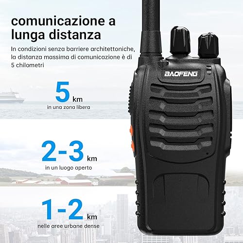 Baofeng Walkie Talkie PMR446 Senza Licenza, Antenna Non Rimovibile, 16 canali Walkie-talkie professionali ricaricabili a lungo raggio con base per caricabatterie USB e auricolari (2 pezzi) - Fashionser