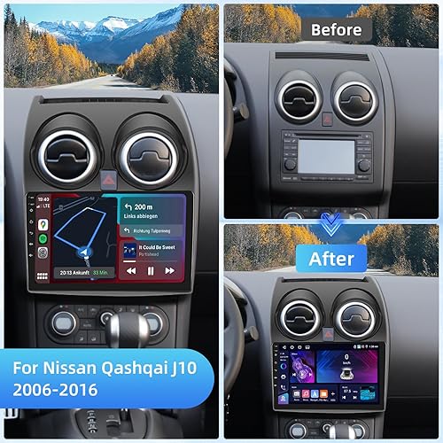 4+64G Android Autoradio per Nissan Qashqai J10 2006-2016 con Wireless Carpaly&Android Auto, 9'' IPS Touch Screen Radio con Bluetooth 5.0/GPS/Telecamera posteriore/FM/WiFi/SWC - Fashionser