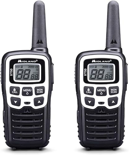 Midland - Walkie Talkie XT50, 2 Ricetrasmittenti Ideali per Outdoor e Cantieri, 24 Canali PMR446 Senza Licenza, 38 Toni CTCSS, Copertura 8Km, Ricarica Rapida, Autonomia 12H, Ricaricabile con USB - Fashionser