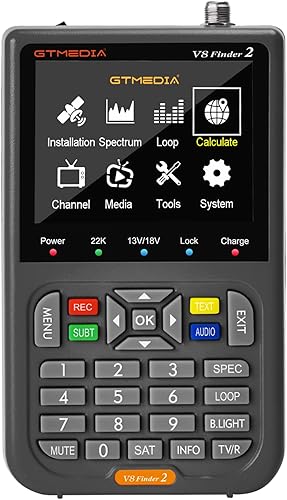 GT Media V8 FINDER2 - Localizzatore satellitare digitale e misuratore di segnale DVB-S/S2 H.264 HD 1080P con display LCD da 3,5' da 7,4 V/4000 mAh, ideale per la configurazione dell'antenna parabolica - Fashionser