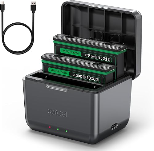 Insta 360 x4 batteria ricaricabile agli ioni di litio Kit, 2500 mAh con caricatore per accessori Insta 360 X4 (2 batterie + caricatore - Fashionser