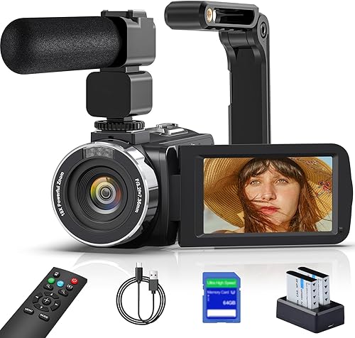 8K 64MP Camcorder Video Camera 18X Digital Zoom YouTube Vlogging Camera Webcam IR Night Vision WiFi 3.0”Touch Screen Camcorders with Microphone, 32G SD Card, Remote Control and 2 Batteries - Fashionser