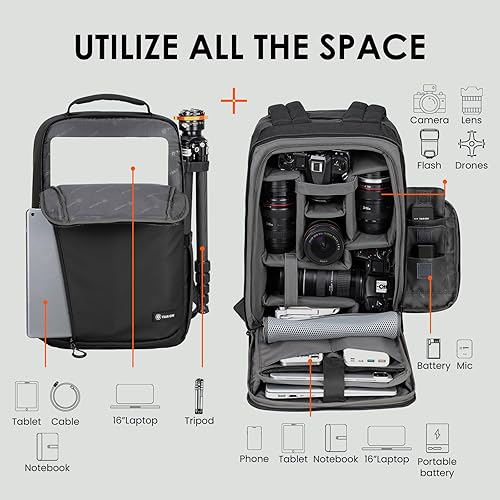 TARION Zaino per fotocamera Zaino impermeabile per fotocamera con scomparto per laptop da 15,6', Zaino professionale di grande capacità con copertura antipioggia - Fashionser