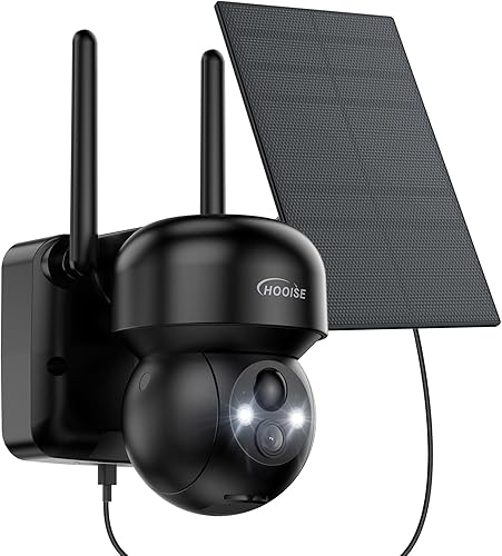 2K Telecamera Wi-Fi Esterno Solare, 360° Telecamera WiFi Esterno Batteria Senza Fili con Visione Notturna a Colori, Rilevamento di Movimento PIR, Audio Bidirezionale, Sirena, IP65, Nero - Fashionser