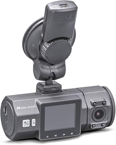 Midland Street Guardian Dual Telecamera, Doppia Video Camera da Auto con Cycle Recording, Grandangolo 160° out + 120° in, Black Box, Cavo Presa Accendisigari e Cavo USB - Fashionser