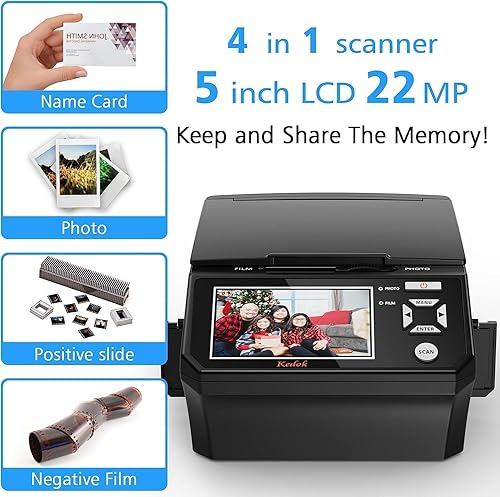 Film digitale e diascanner – Schermo LCD da 5', converte filmati, foto e biglietti da visita in JPEG ad alta risoluzione da 22 MP, inclusa scheda SD da 8 GB - Fashionser