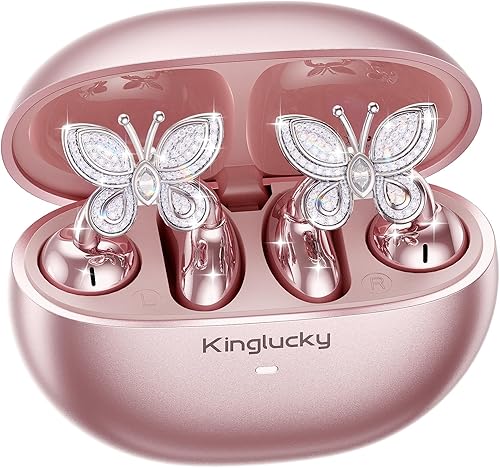 Kinglucky Auricolari a clip ispirati ai gioielli con orecchini a farfalla, vestibilità comoda e autonomia di riproduzione 50 ore, cuffie wireless Bluetooth 5.4 per donne, orecchie piccole, sport e - Fashionser