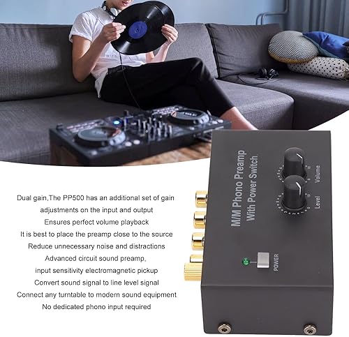Preamplificatore Fono, Preamplificatore per Giradischi Fono PP500P, Preamplificatore Audio con Adattatore DC 12V, per Giradischi, Giradischi - Fashionser