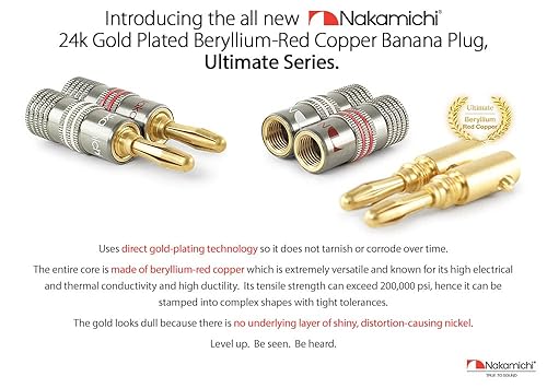 Nakamichi Serie Ultimate 24k Placcato Oro Rame Berillio-Rosso Spina A Banana 12-18 AWG 4mm Calibro per Altoparlante Amplificatore Hi-Fi Stereo Audio Connettore del Cavo 8 pezzi (4 coppie) - Fashionser