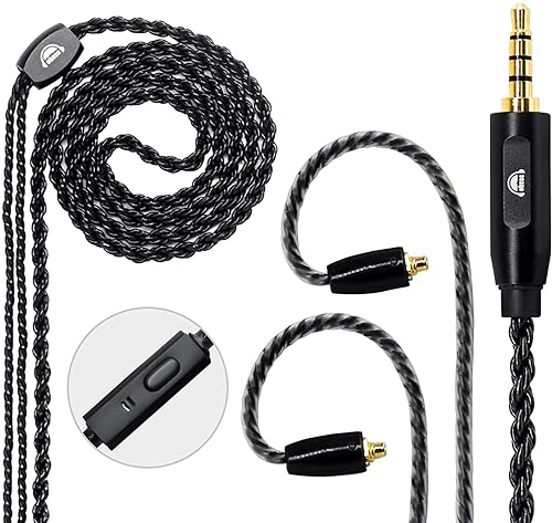 Cavo MMCX,OKCSC Cavo di ricambio per auricolari staccabili,Cavo di aggiornamento placcato argento 6 core per Shure se215 se315 SE535 con microfono - Fashionser