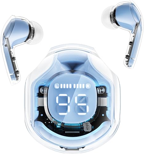 ACEFAST T8 Cuffie Bluetooth, Auricolari Bluetooth 5.3 con Stereo HiFi, Cuffie Wireless Sport in Ear con Microfono, Cuffie Senza Fili Cancellazione Rumore, Cuffiette Trasparente,Azzurro - Fashionser