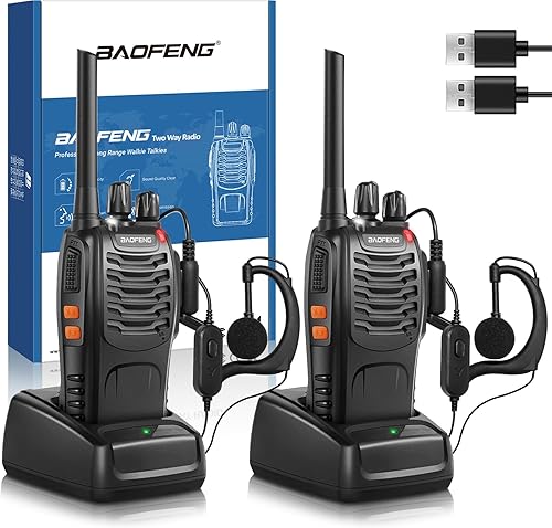 Baofeng Walkie Talkie PMR446 Senza Licenza, Antenna Non Rimovibile, 16 canali Walkie-talkie professionali ricaricabili a lungo raggio con base per caricabatterie USB e auricolari (2 pezzi) - Fashionser